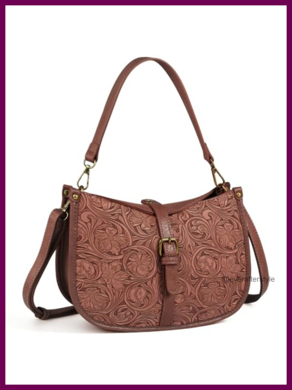 Vegan Leather Vintage Shoulder Crossbody Purse Floral Embossed Hobo Handbag